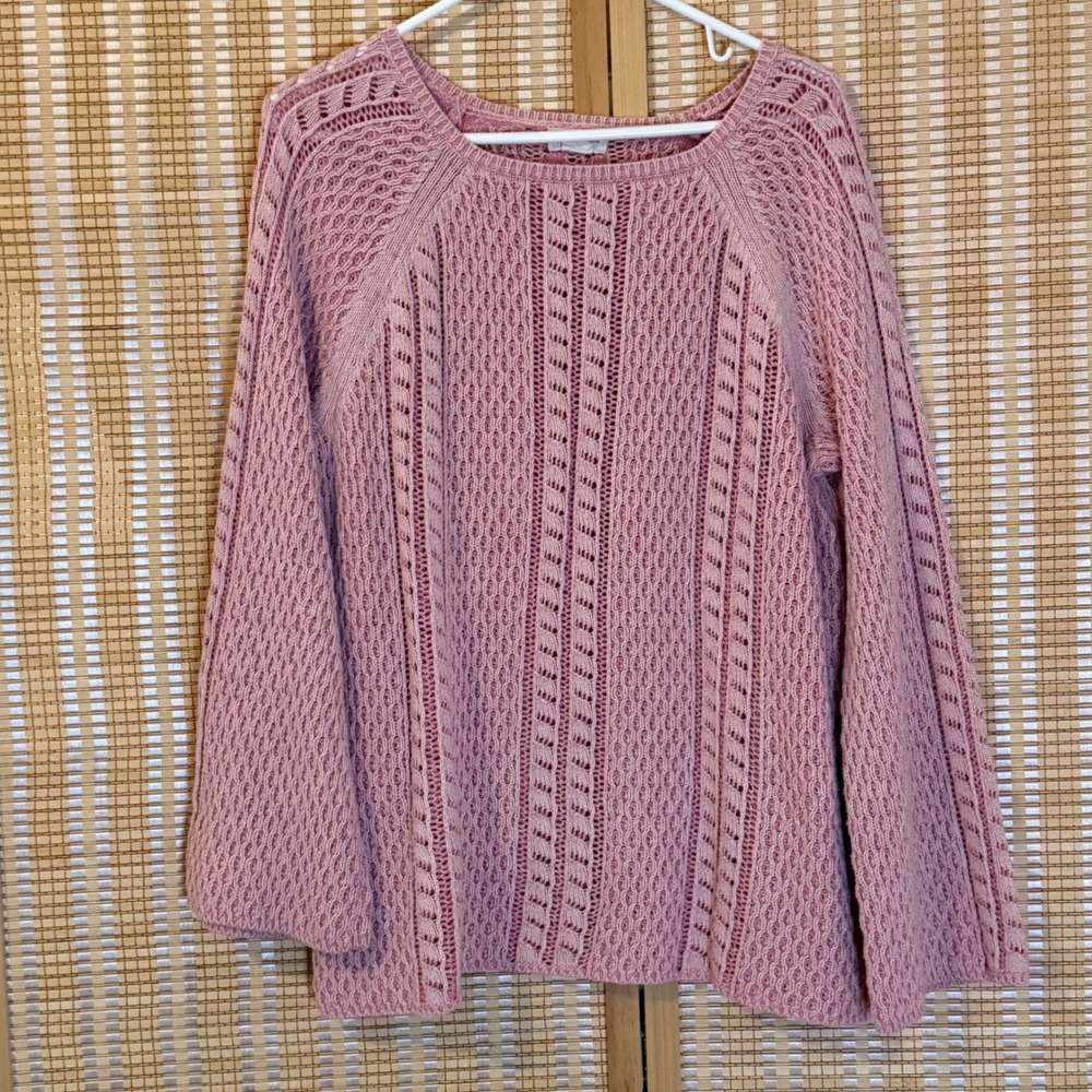 Style & Co Petite Pink Cotton Open Knit Cable Sweater PXL Pullover Pointelle